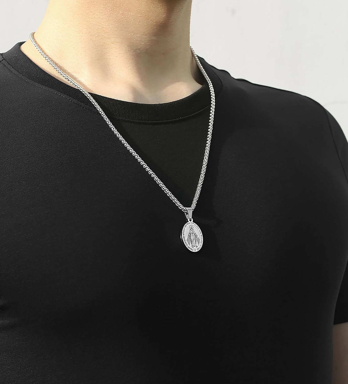 Virgin Mary Necklace for Men Boys Miraculous Medal Stainless Steel Mary Mother of God Pendant De La Virgen Maria Medallion Holy Mary Charm - WORLD TIME VISITS