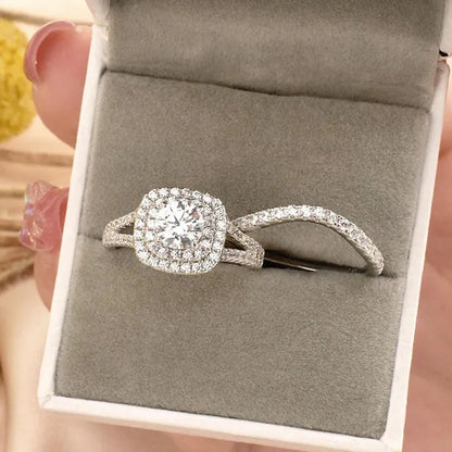 Newshe Vintage Wedding Ring Sets AAAAA Cubic Zirconia Double Halo Engagement Rings for Women Solid 925 Sterling Silver Sz 4.5-13