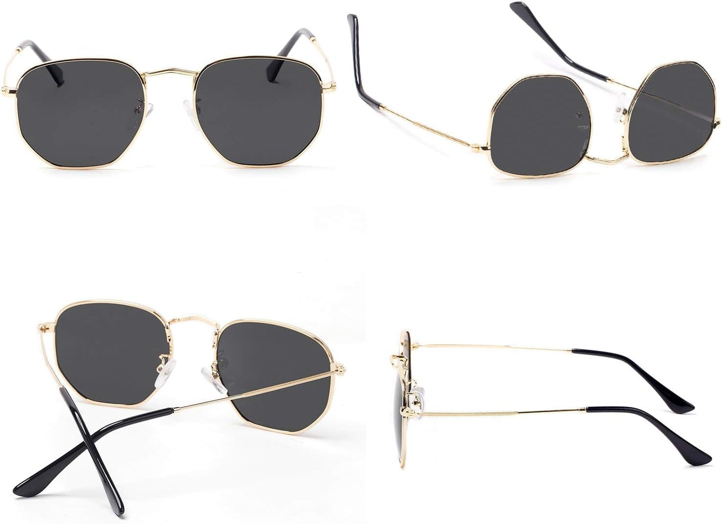 Hipster Hexagonal Polarized Sunglasses Men Women Geometric Square Small Vintage Metal Frame Retro Shade Glasses