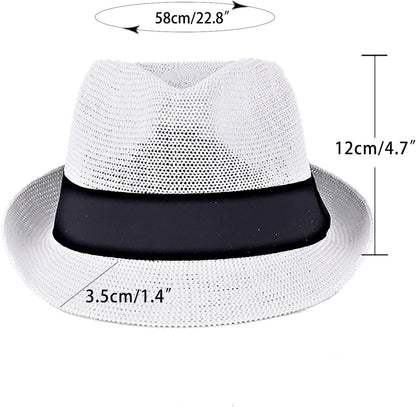 Summer Panama Straw Fedora Hats for Men Women Trilby Hat Foldable Roll up Short Brim Panama Beach Hat