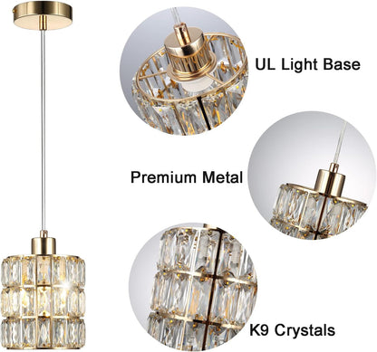 3 Pack Gold Crystal Pendant Light, Modern Glam Light Kitchen Island with ‎E26 Bulb Base, Small Crystal Hanging Lamp for Bar,Dining Room,Corridor,Living Room over Sink - WORLD TIME VISITS