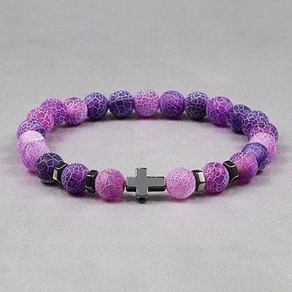 Hot Men Natural Tiger Eye Beads Hematite Cross Bracelets Onyx Meditation Prayer Bead Bracelet Women Stone Yoga Jewelry Homme
