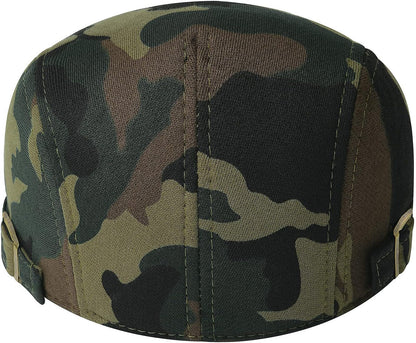 Men Newsboy Cap Cotton Flat Ivy Gatsby Driving Hat (Green Camouflage)