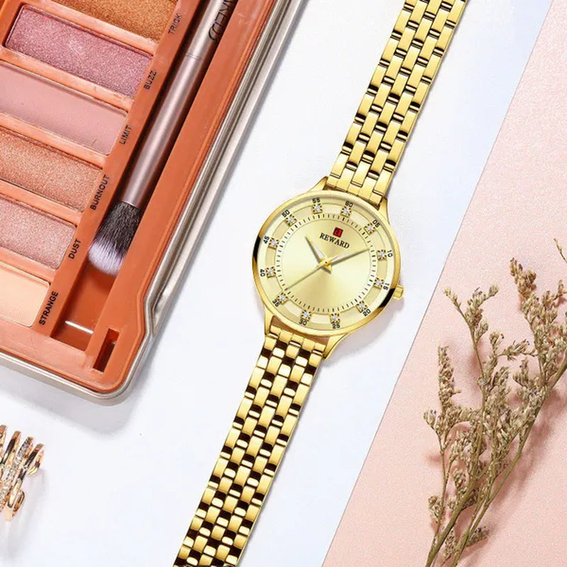 REWARD Fashion Quartz Watch Luxury Waterproof Anti-Scratch Wristwatches Timepiece Stainless Steel Wrist Watches for Women