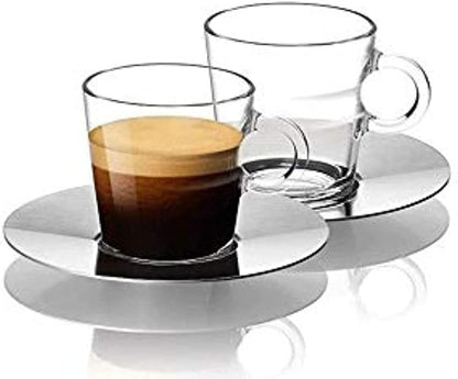 Set Glass Collection Espresso Cups & Saucers,A & P Cahen Design,New - WORLD TIME VISITS