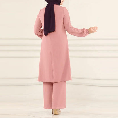 Abayas Dress for Women Muslim Long Sleeve Loose Top Pants 2 Pcs Dubai Islamic Muslim Women Matching Sets
