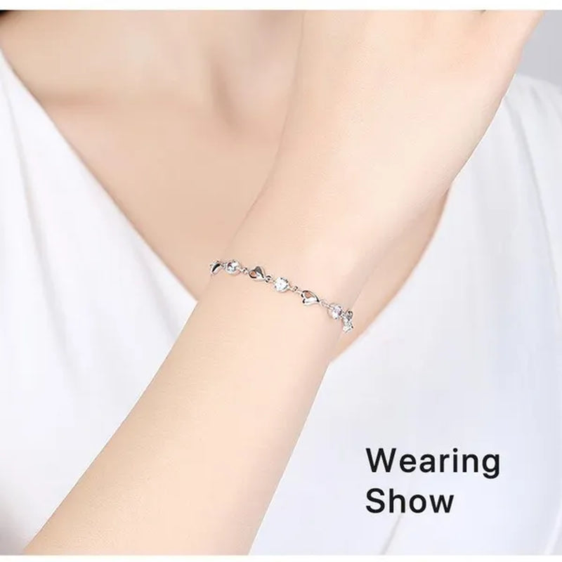 Crystal Bracelets 925 Sterling Silver Fashion Love Heart Zircon Bracelets for Women