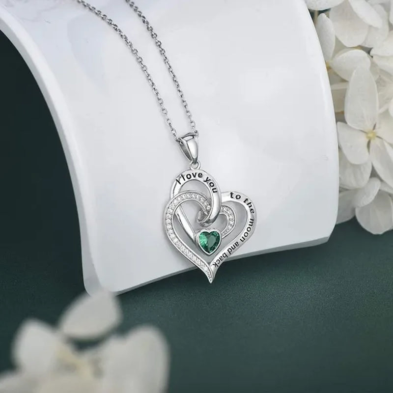 Ladies Heart-shaped Necklace Plated 925 Sterling Silver Birthday Jewelry I Love You Heart-shaped Diamond Necklace Birthday Gift for Girlfriend, Wife, Mother, Daughter, Grandmother