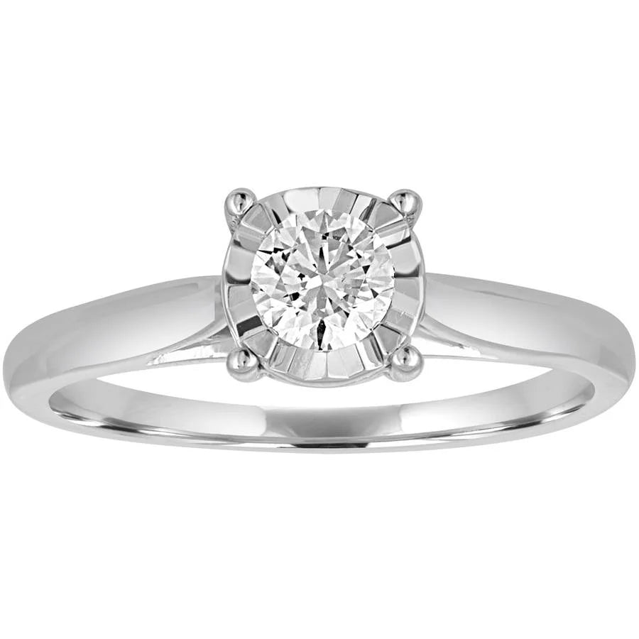1/2 Carat T.W. round Diamond 10 Kt White Gold Miracle Plate Solitaire Engagement Ring