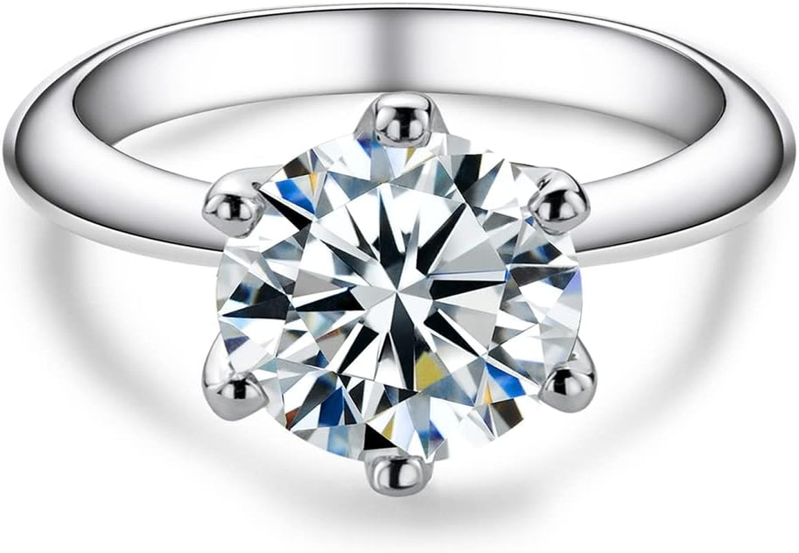 1/2/3/5CT Six Prong Solitaire Moissanite Ring, 925 Sterling Silver Ring, Gift for Wedding, Engagement and Anniversary with Certificate - WORLD TIME VISITS