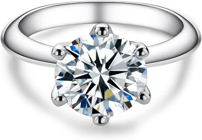1/2/3/5CT Six Prong Solitaire Moissanite Ring, Thickened Gold Plated Silver, Gift for Wedding, Engagement and Anniversary with Certificate