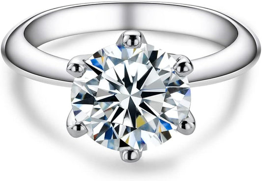 1/2/3/5CT Six Prong Solitaire Moissanite Ring, Thickened Gold Plated Silver, Gift for Wedding, Engagement and Anniversary with Certificate