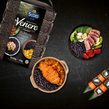 Black Grain Rice, Bulk 11 Lbs (5 X 1 Kg), Product of Italy, Venere, Premium Quality, Wild Ancient Whole Grain Rice, Product of Italy