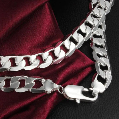 2PCS (Bracelet + Necklace) 925 Sterling Silver Smooth Flat Sideways Chain Necklace Fashion Luxury Exaggerated 16"-30" Fashion Exquisite Jewelry Sets for Women and Men