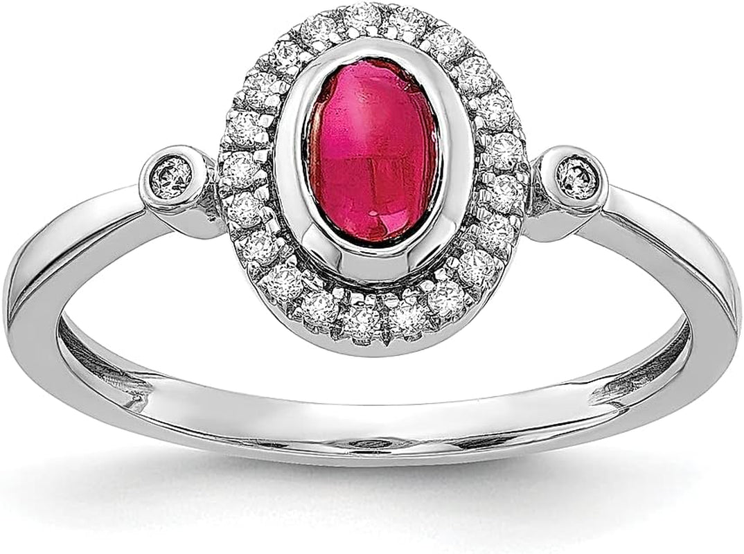 14K White Gold Diamond Oval Cabochon Blue Sapphire September Birthstone Halo Ring