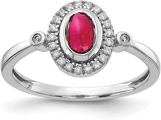 14K White Gold Diamond Oval Cabochon Blue Sapphire September Birthstone Halo Ring
