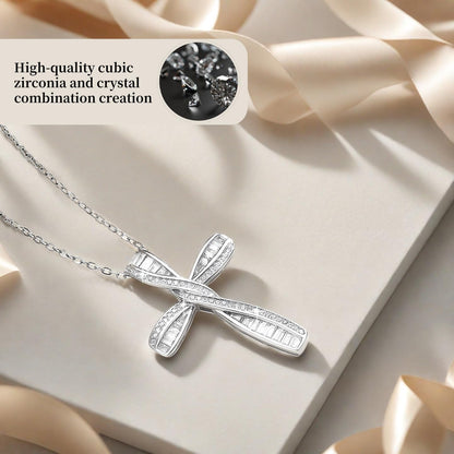 Cross Necklace for Women, 925 Sterling Silver Cross Necklaces, White Gold Cross Pendants,Cubic Zirconia Infinity Loop Cross Pendant Necklace