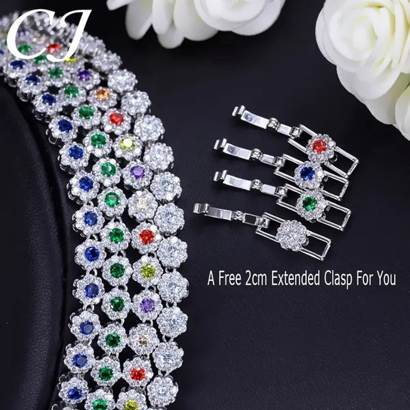 CANDICE Classic Round Cut Blue Choker Necklace Earrings Top Grade AAA+ CZ Stone Women Evening Jewelry Sets For Party