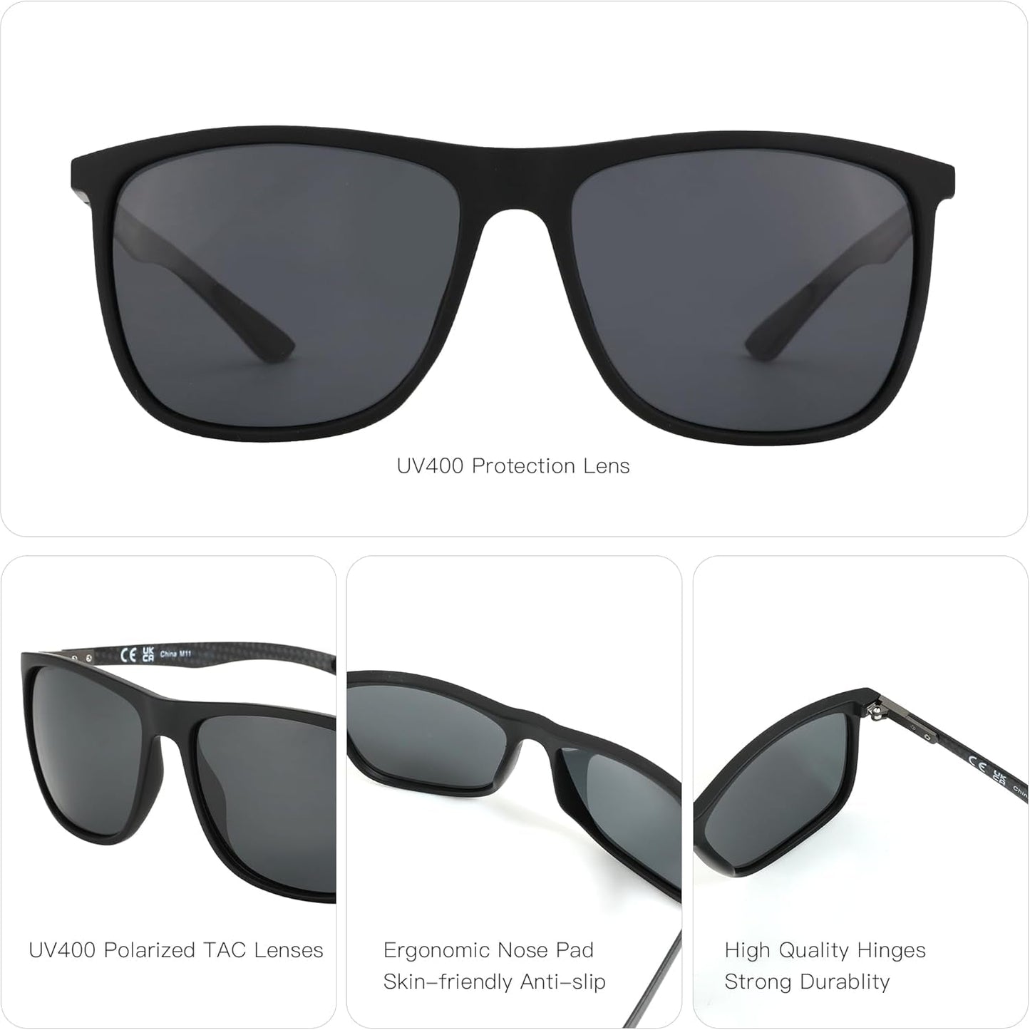 Square Polarized Sunglasses for Men Ultralight Carbon Fiber Sun Glasses Driving Fishing Golf Sports UV400 Protection