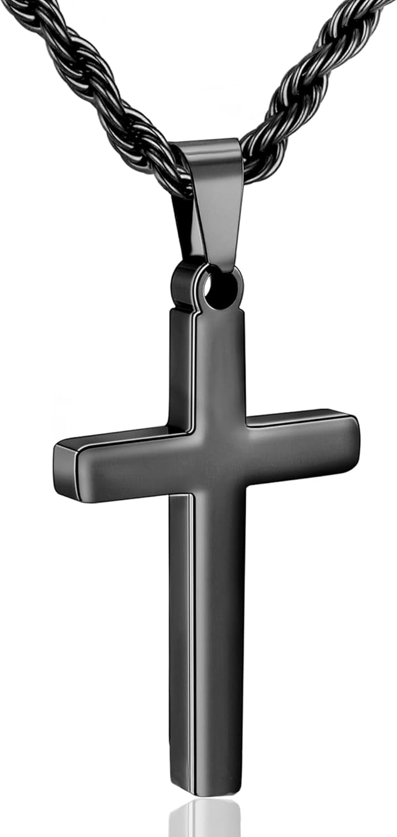 Valentines Day Gifts for Him Cross Necklace for Boys Mens Stainless Steel Twisted Rope Chain Cross Pendant Rustproof Necklace for Teen Boy Mens Christian Baptism Easter Gifts - WORLD TIME VISITS