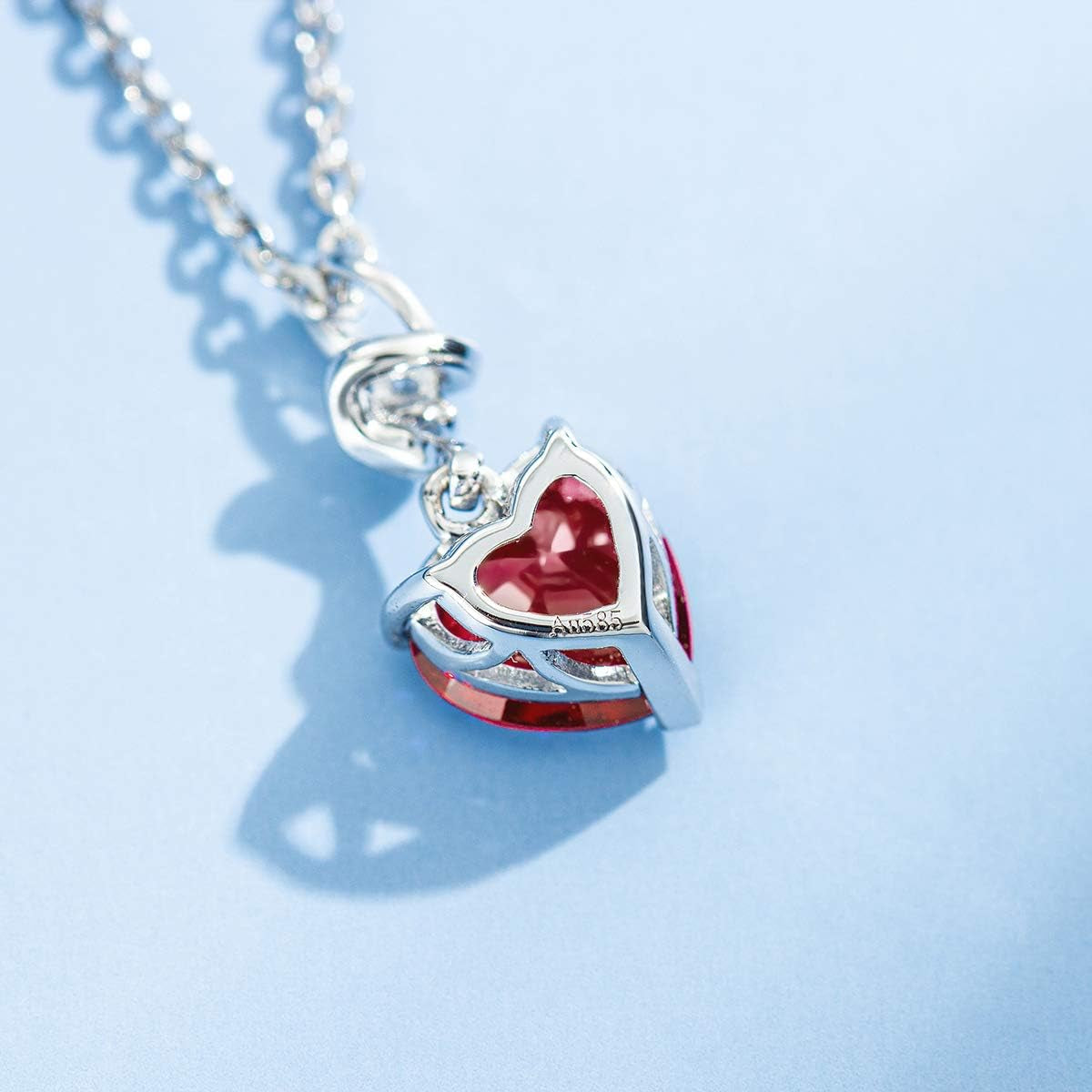 14K Solid White Gold Diamond Gemstone Pendant with Sterling Silver Chain 8Mm Heart Birthstone Necklace Fine Jewelry Anniversary Birthday Gifts for Women Mom Wife
