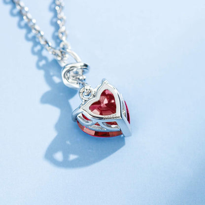 14K Solid White Gold Diamond Gemstone Pendant with Sterling Silver Chain 8Mm Heart Birthstone Necklace Fine Jewelry Anniversary Birthday Gifts for Women Mom Wife