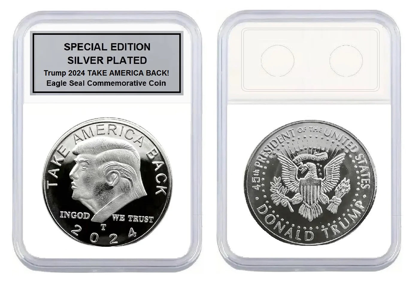 SILVER PLATED Trump 2024 TAKE AMERICA BACK! W/Display Case Masters Coins - WORLD TIME VISITS