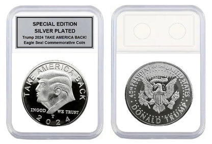 SILVER PLATED Trump 2024 TAKE AMERICA BACK! W/Display Case Masters Coins - WORLD TIME VISITS