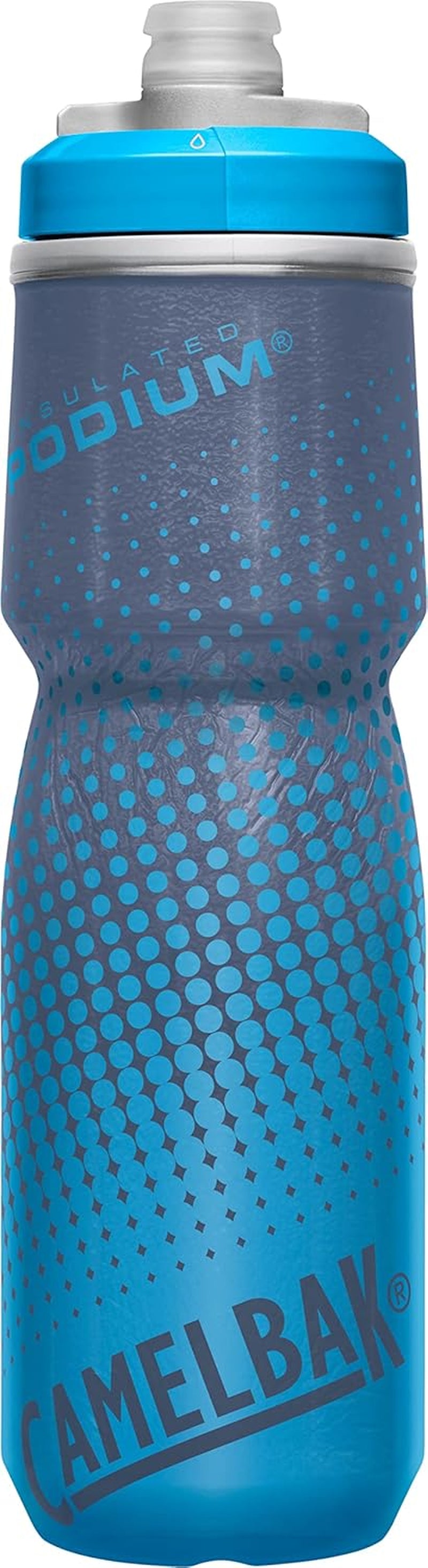 Podium Chill Insulated Bike Water Bottle - Easy Squeeze Bottle - Fits Most Bike Cages - 24Oz, Blue Dot