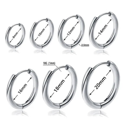 High Quality 1 Pair 8-20Mm Small Hoop Earrings Silver Color Circle Hoop Earring for Women Men Ear Rings Clip Huggie Earrings