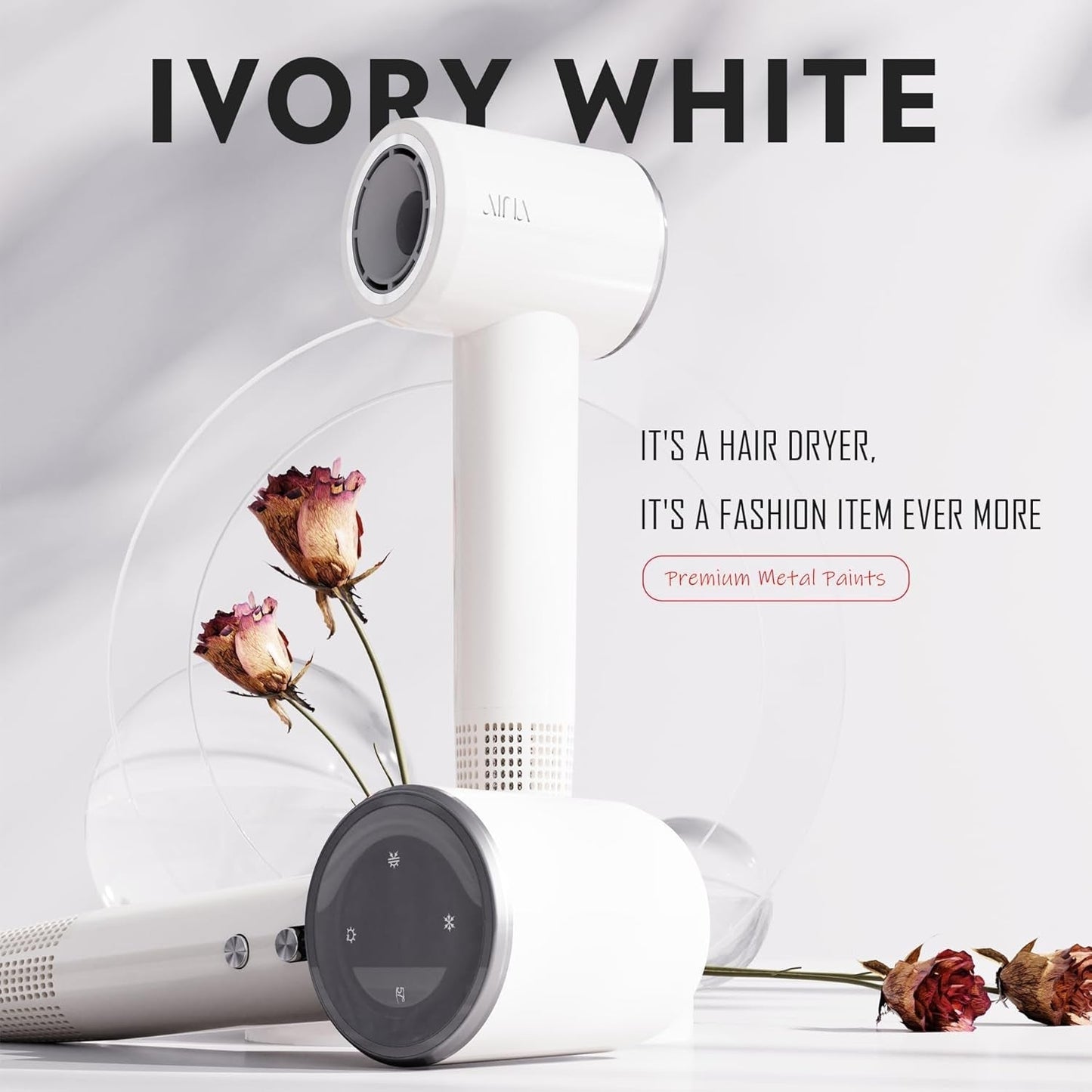 Hair Dryer, Blow Dryer - Brushless Motor, 110,000 RPM Lightweight, Ionic Travel 110V/ALCI Plug(1Vory White)