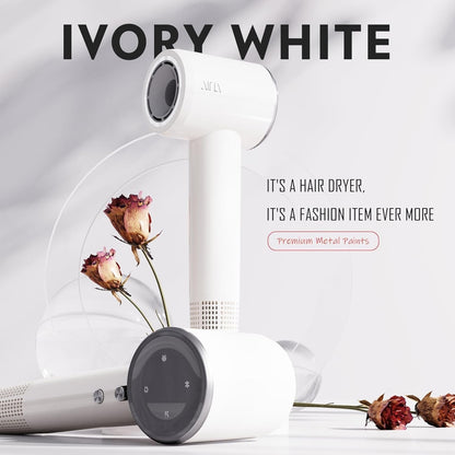 Hair Dryer, Blow Dryer - Brushless Motor, 110,000 RPM Lightweight, Ionic Travel 110V/ALCI Plug(1Vory White)