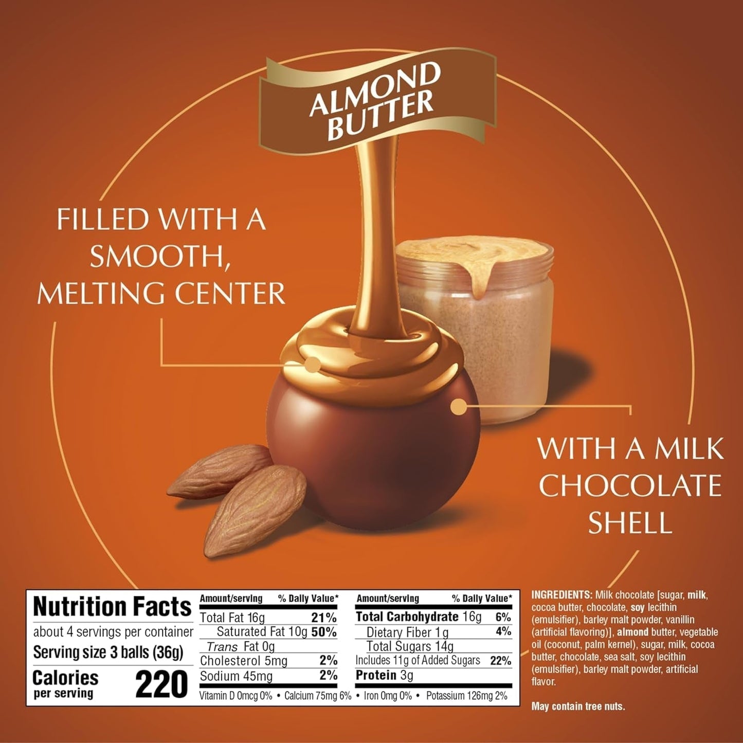 LINDOR Almond Butter Milk Chocolate Candy Truffles, Milk Chocolate with Almond Butter, 5.1 Oz. Bag