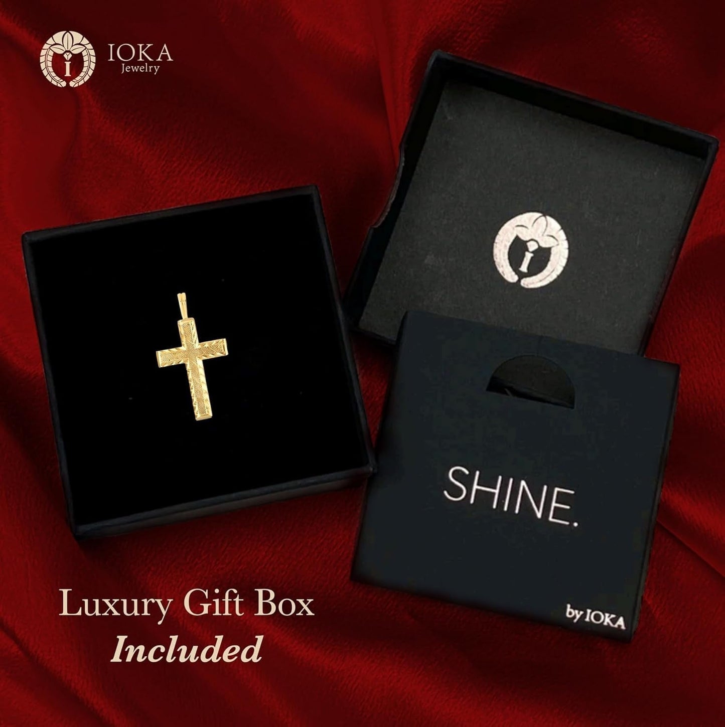 14K Yellow Solid Gold Cross Pendant for Men or Women in Two Sizes – 14 Karat Small Jesus Charm for Necklace or Chain – Thin Crucifix Jewelry Gift for Baptism, Confirmation, Christian, Religious or Everyday Wear