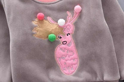 3Pcs/Set NEW Infant Baby Kids Cashmere and Thickening Winter Warm Cartoon Sika Deer Long Sleeved Hooded Coat Outerwear Jacket Pant Chidlren Outfits 3-Pieces Suit