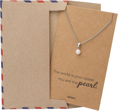 Pearl Pendant Necklace, Beach Themed Charm Mother'S Day Gifts with Inspirational Greeting Card, Stainless Steel Adjustable Chain 16" to 18"
