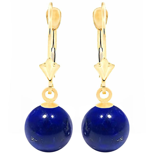 Trustmark 14K Yellow Gold 12Mm Natural Lapis Lazuli Ball Leverback Earrings - WORLD TIME VISITS
