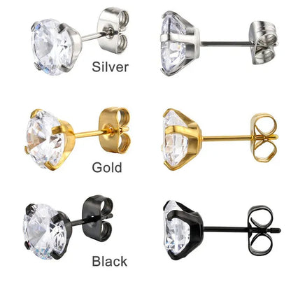 1 Pairs 3-8Mm Unisex Stud Earrings, 316L Stainless Steel round Cubic Zirconia Stud Earring, Ear Cartilage Piercing Earrings 9 Zircon Colors