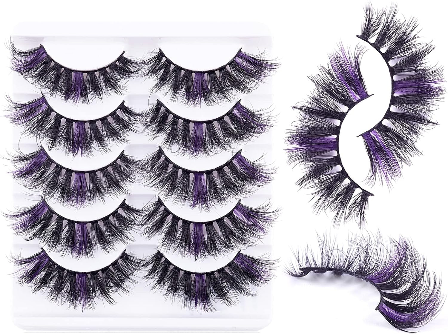 Colored Eyelashes Fluffy Eye Lashes 20 Pairs Russian Strip Lashes D Curl Strip Lashes Look like Extensions 3D Natural Wispy Cat Eye Lashes,Purple - WORLD TIME VISITS