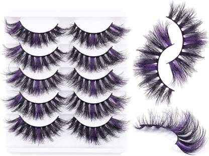 Colored Eyelashes Fluffy Eye Lashes 20 Pairs Russian Strip Lashes D Curl Strip Lashes Look like Extensions 3D Natural Wispy Cat Eye Lashes,Purple - WORLD TIME VISITS