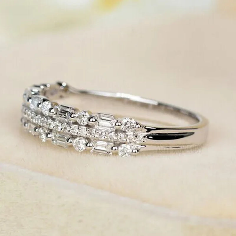 Silver Natural Gemstones Ring White Sapphire Wedding Birthstone Bride Engagement Square Brand Crown Cross Ring Jewelry Size 6 7 8 9 10