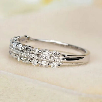 Silver Natural Gemstones Ring White Sapphire Wedding Birthstone Bride Engagement Square Brand Crown Cross Ring Jewelry Size 6 7 8 9 10