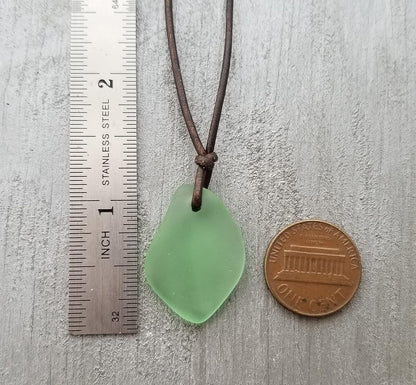 Handmade Leather Cord Puff Sea Glass Necklace, Unisex Jewelry, (Hawaii Gift Wrapped, Customizable Gift Message)… (Peridot - August)