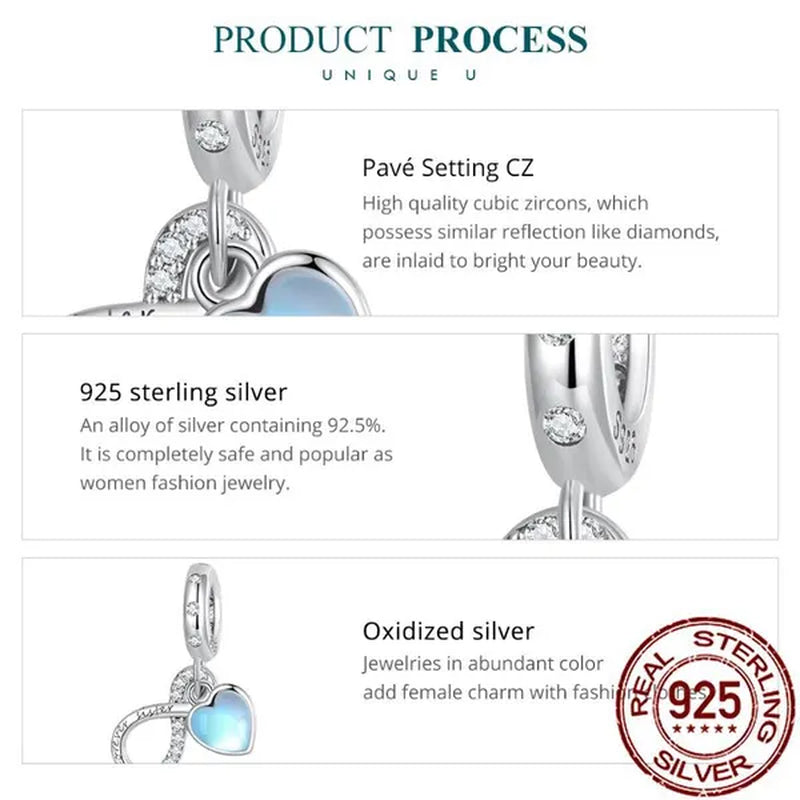 925 Sterling Silver Eternal Sisterhood Pendant Infinite Symbol Love Heart Zircon Pendant Charm for Women Bracelet Necklace DIY