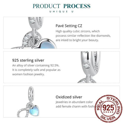 925 Sterling Silver Eternal Sisterhood Pendant Infinite Symbol Love Heart Zircon Pendant Charm for Women Bracelet Necklace DIY