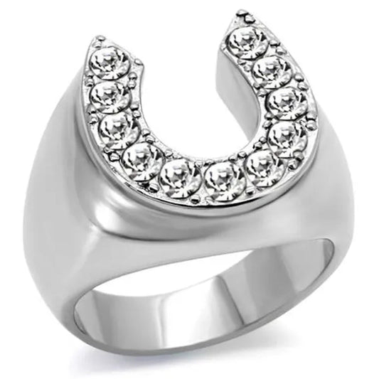 Men's 1.26 Ct Simulated Diamond Stainless Steel 316 Silver Horseshoe Ring Size 8-13