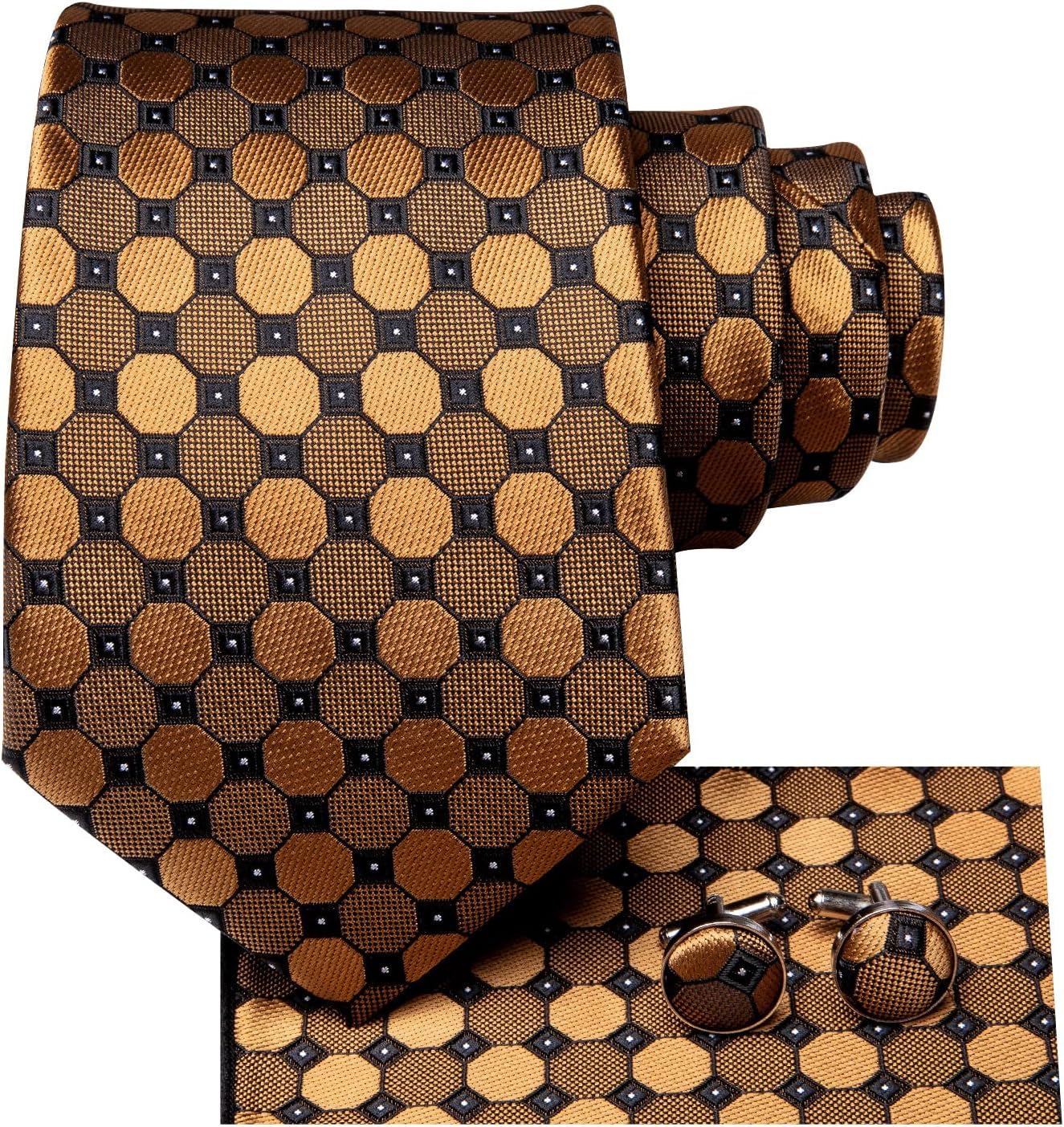 Men Ties Sets Silk Stripe Paisley Necktie Pocket Square Cufflinks for Business Wedding