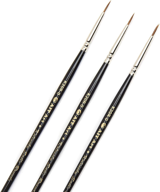 AIT Art Premium round Detail Kolinsky Paint Brushes, Size 0, Pack of 3, Pure Russian Red Sable, Handmade in USA for Crafting Exquisite Details Using Oil, Acrylic, or Watercolors
