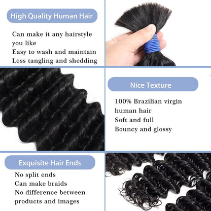 Deep Wave Bulk Human Hair for Braiding No Weft 100G (One Bundles) 100% Unprocessed Brazilian Virgin Human Hair Extensions Human Braiding Hair for Micro Braids Wet and Wavy Curly Deep Bulk 18 Inch