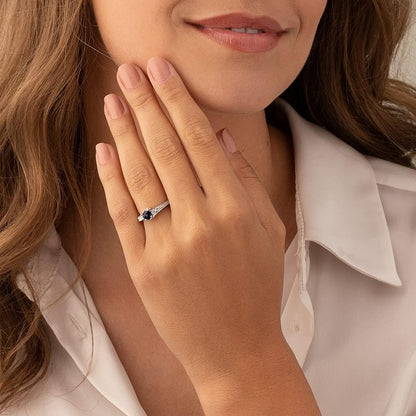 Created Blue Sapphire Women Ring 925 Sterling Silver, Enchanting Solstice Design, 0.75 Carat round 5Mm Sizes 5 to 9 - WORLD TIME VISITS